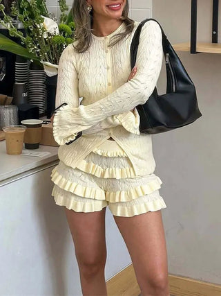 Ruffled Shorts & Long Sleeve Top Set - Diva Melody