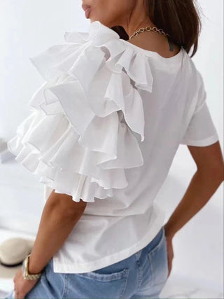 Ruffles Short Sleeve Casual Simple T-shirts - Diva Melody