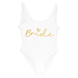 S - 3XL Gold Print Team Bride One - Piece Bachelorette Party Swimsuit - Diva Melody