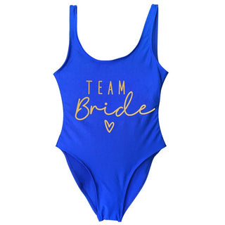 S - 3XL Gold Print Team Bride One - Piece Bachelorette Party Swimsuit - Diva Melody