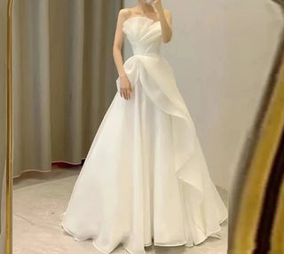 Satin Chiffon Strapless Wedding Bridal Gowns - Diva Melody