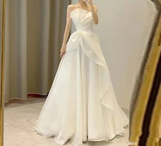 Satin Chiffon Strapless Wedding Bridal Gowns - Diva Melody