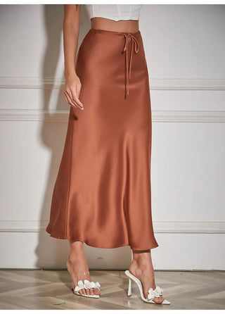 Satin Elegant String Belted Long Skirt - Diva Melody