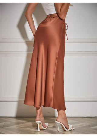 Satin Elegant String Belted Long Skirt - Diva Melody