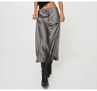 Satin Elegant String Belted Long Skirt - Diva Melody