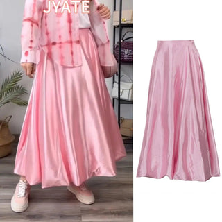 Satin High Waist A - line Drape Skirt Fashion Elegant Solid Color Zipper Simple French Tutu Skirts - Diva Melody