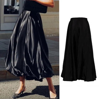 Satin High Waist A - line Drape Skirt Fashion Elegant Solid Color Zipper Simple French Tutu Skirts - Diva Melody