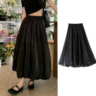 Satin High Waist A - line Drape Skirt Fashion Elegant Solid Color Zipper Simple French Tutu Skirts - Diva Melody