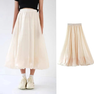 Satin High Waist A - line Drape Skirt Fashion Elegant Solid Color Zipper Simple French Tutu Skirts - Diva Melody