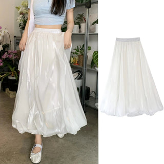 Satin High Waist A - line Drape Skirt Fashion Elegant Solid Color Zipper Simple French Tutu Skirts - Diva Melody