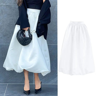 Satin High Waist A - line Drape Skirt Fashion Elegant Solid Color Zipper Simple French Tutu Skirts - Diva Melody