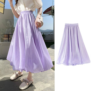 Satin High Waist A - line Drape Skirt Fashion Elegant Solid Color Zipper Simple French Tutu Skirts - Diva Melody