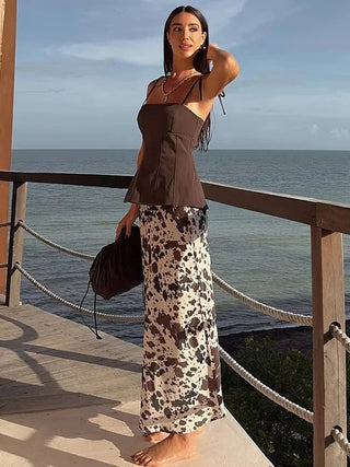 Satin High Waist Midi Skirt & Top Set - Diva Melody