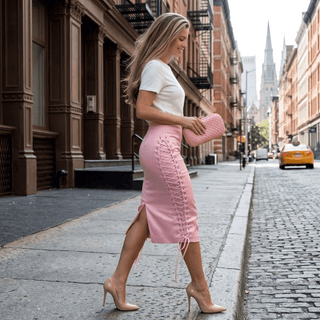Satin Lace Up Midi Skirt - Diva Melody
