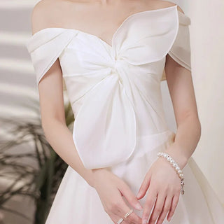 Satin Off the Shoulder A - line Wedding Gown - Diva Melody