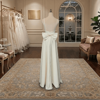 Satin Plunging V-Neck High Slit Wedding Dress - Diva Melody