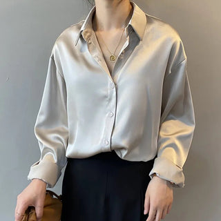 Satin Silk Shirt Vintage Blouse Top - Diva Melody