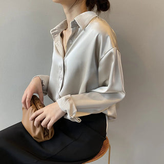 Satin Silk Shirt Vintage Blouse Top - Diva Melody