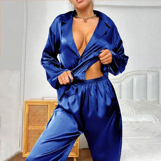 Satin Silk Sleepwear Pajamas Wide Leg Pants Trouser Set - Diva Melody