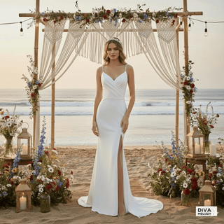 Satin Spaghetti Strap Wedding Dress - Diva Melody