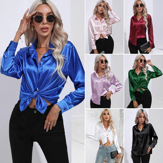 Satin Women Tops Blouses Long Sleeve Tops - Diva Melody