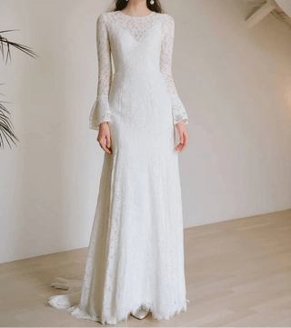 Scoop Neck Lace Sheath Wedding Dress - Diva Melody