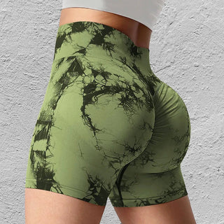 Seamless Tie Dye Elastic Scrunch High Waist Push Up Tummy Gym Fitness Workout Shorts - Diva Melody