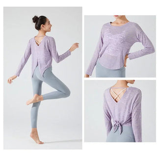 See - through Yoga Long - sleeved Fitness Pilates Loose Sports Shirts - Diva Melody