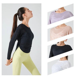 See - through Yoga Long - sleeved Fitness Pilates Loose Sports Shirts - Diva Melody