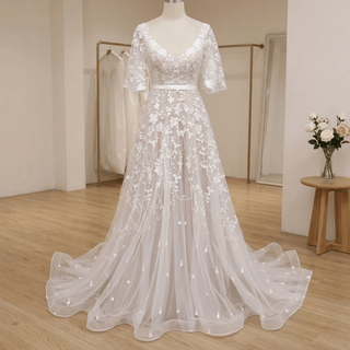 Sequined Lace Wedding Dress - Diva Melody