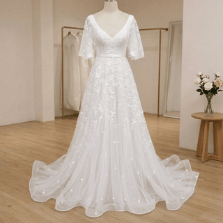 Sequined Lace Wedding Dress - Diva Melody