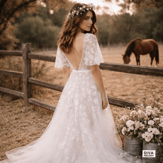 Sequins Lace Boho Wedding Dress - Diva Melody