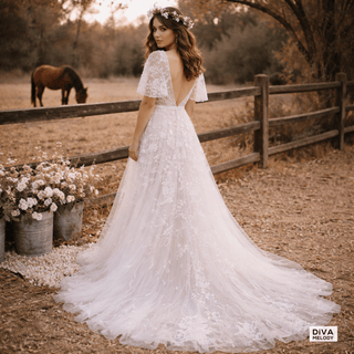Sequins Lace Boho Wedding Dress - Diva Melody