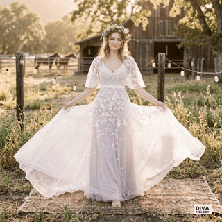 Sequins Lace Boho Wedding Dress - Diva Melody