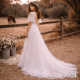 Sequins Lace Boho Wedding Dress - Diva Melody