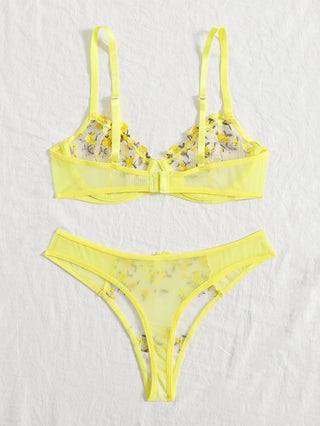 Sexy Bra Panties Set Lingerie Yellow Embroidery Lace Women's Underwear Lingerie - Diva Melody