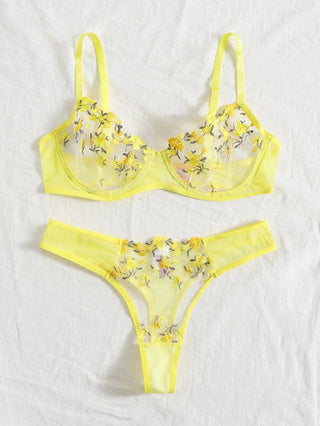 Sexy Bra Panties Set Lingerie Yellow Embroidery Lace Women's Underwear Lingerie - Diva Melody