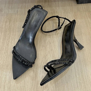 Sexy Crystal Narrow Band Buckle Strap Party Shoes - Diva Melody