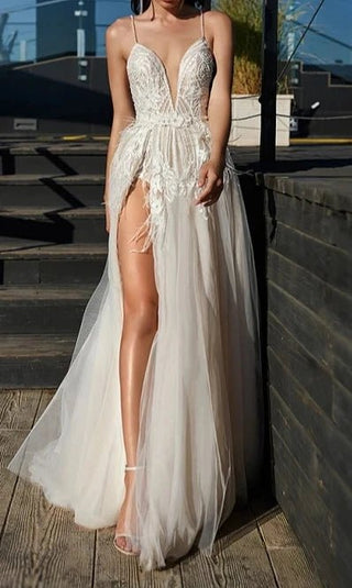 Sexy High Slit Beach Bridal Gown - Diva Melody