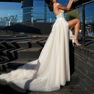 Sexy High Slit Beach Bridal Gown - Diva Melody