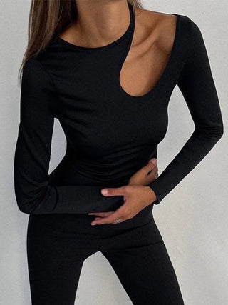 Sexy Hollow Out Long Sleeve Cropped Tee - Diva Melody