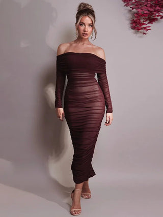 Sexy Off - Shoulder Bodycon Maxi Dress - Diva Melody