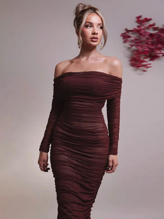 Sexy Off - Shoulder Bodycon Maxi Dress - Diva Melody