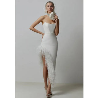 Sexy Strapless Feather Evening Bodycon Party Dress - Diva Melody