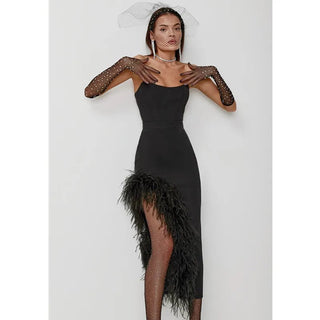 Sexy Strapless Feather Evening Bodycon Party Dress - Diva Melody