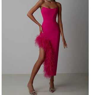 Sexy Strapless Feather Evening Bodycon Party Dress - Diva Melody