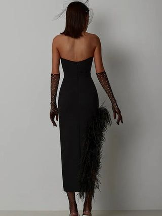 Sexy Strapless Feather Evening Bodycon Party Dress - Diva Melody