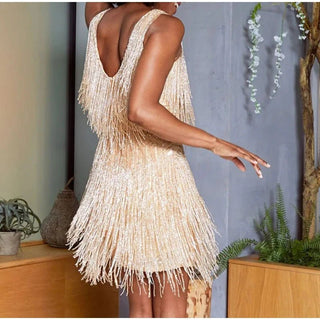 Sexy Tassel Sequins Feather Mini Dress - Diva Melody