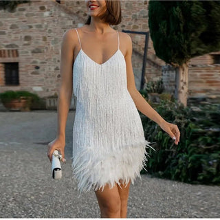 Sexy Tassel Sequins Feather Mini Dress - Diva Melody