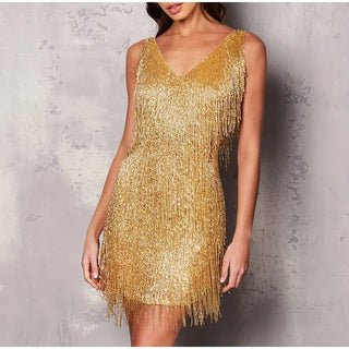 Sexy Tassel Sequins Feather Mini Dress - Diva Melody